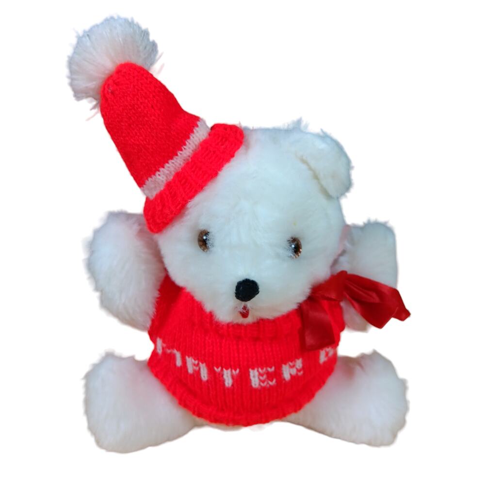 1978 Teddy Bear Vintage 6" Christmas Hat White and Red